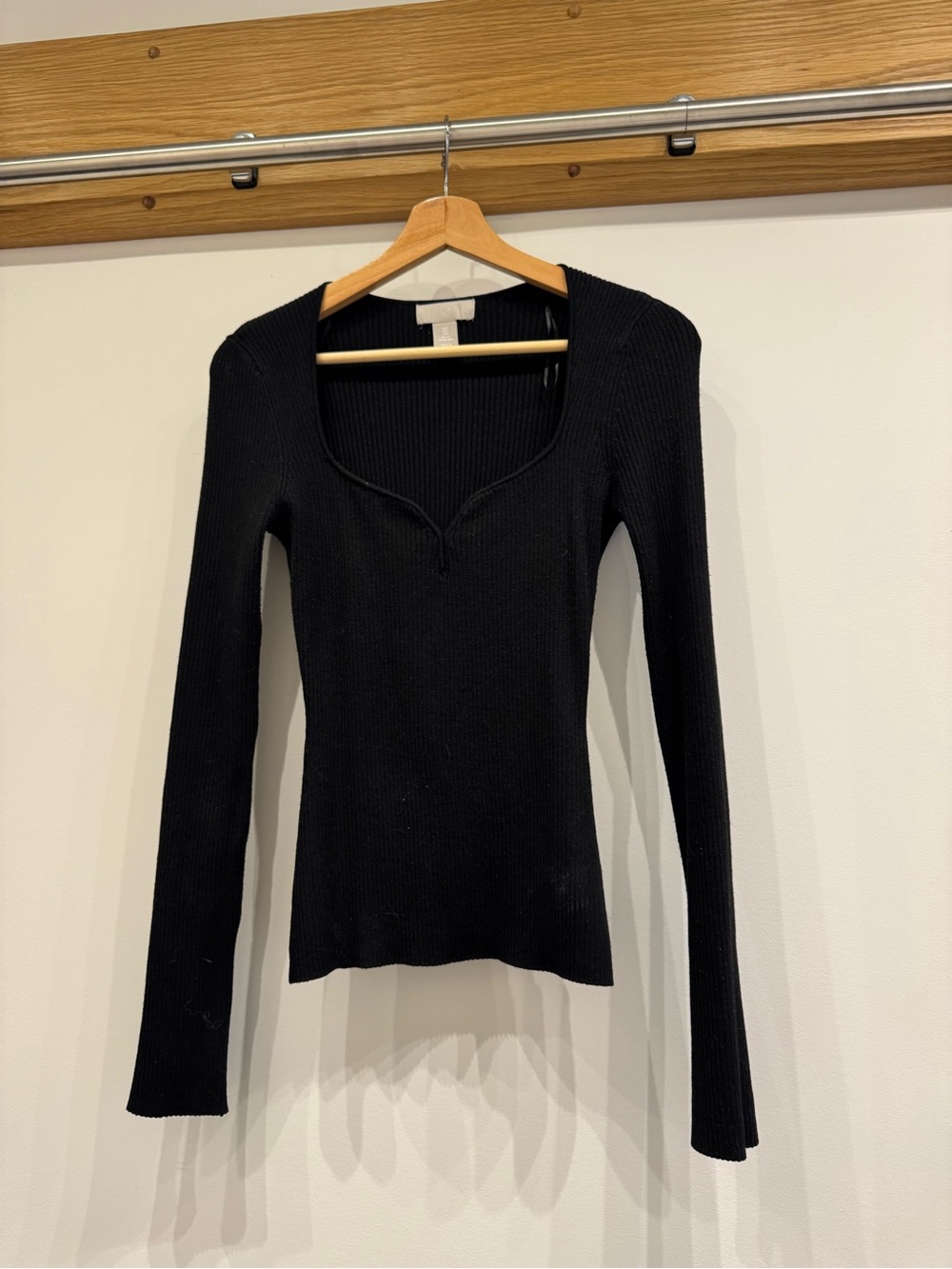 H&M Black Ribbed Long Sleeve Scoop-Notch Top